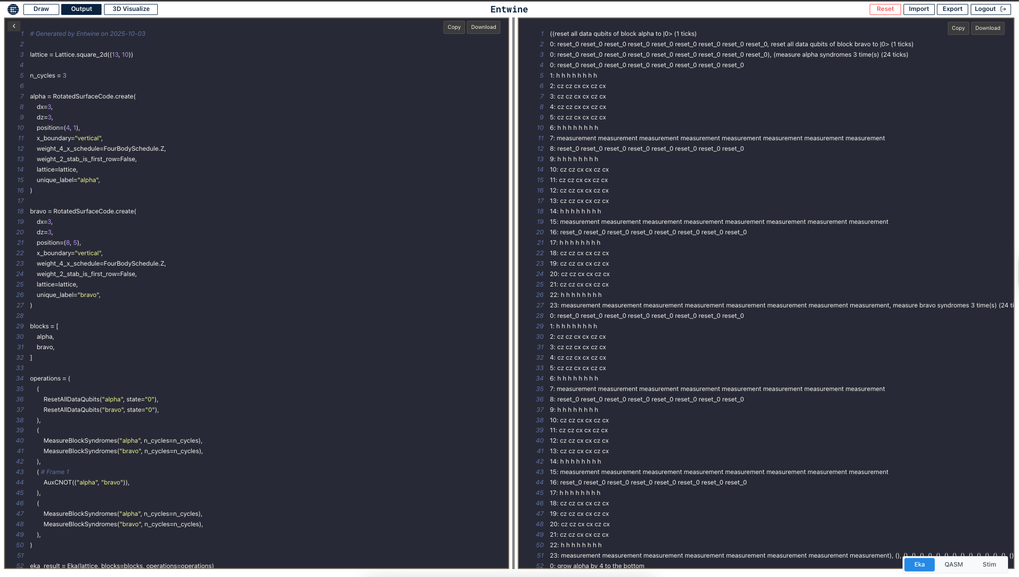 The output tab in entwime